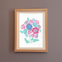 Load image into Gallery viewer, Bright Bloom botanical wood block print (3 colour options)