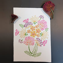 Load image into Gallery viewer, Set of 3 floral wood block prints in warm colours