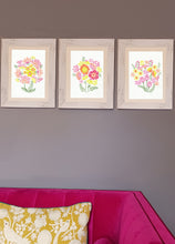 Load image into Gallery viewer, Set of 3 floral wood block prints in bright colours
