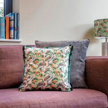 Load image into Gallery viewer, Cranes cushion - sage green/ orange