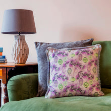 Load image into Gallery viewer, Pine Lanterns cushion - pink/ jade green
