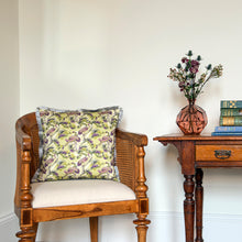 Load image into Gallery viewer, Cranes cushion - yellow/ plum