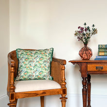 Load image into Gallery viewer, Cranes cushion - sage green/ orange