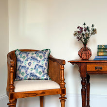 Load image into Gallery viewer, Pine Lanterns cushion - dove grey/ aqua blue