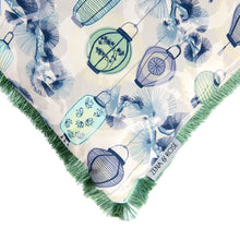 Load image into Gallery viewer, Pine Lanterns cushion - dove grey/ aqua blue