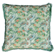 Load image into Gallery viewer, Cranes cushion - sage green/ orange