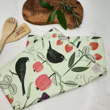 Load image into Gallery viewer, Fruits & Birds tea towel - pale green