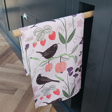 Load image into Gallery viewer, Fruits & Birds tea towel - pink