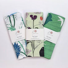 Load image into Gallery viewer, Fruits & Birds tea towel - pale green