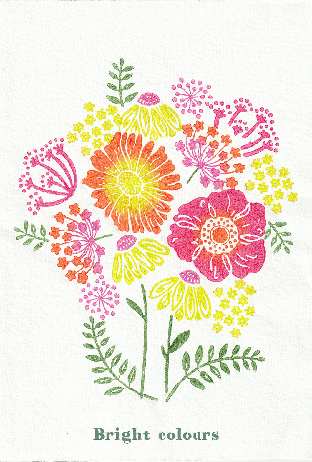 Bright Bloom botanical wood block print (3 colour options)