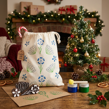 Load image into Gallery viewer, Floral drawstring bag wood block printing kit
