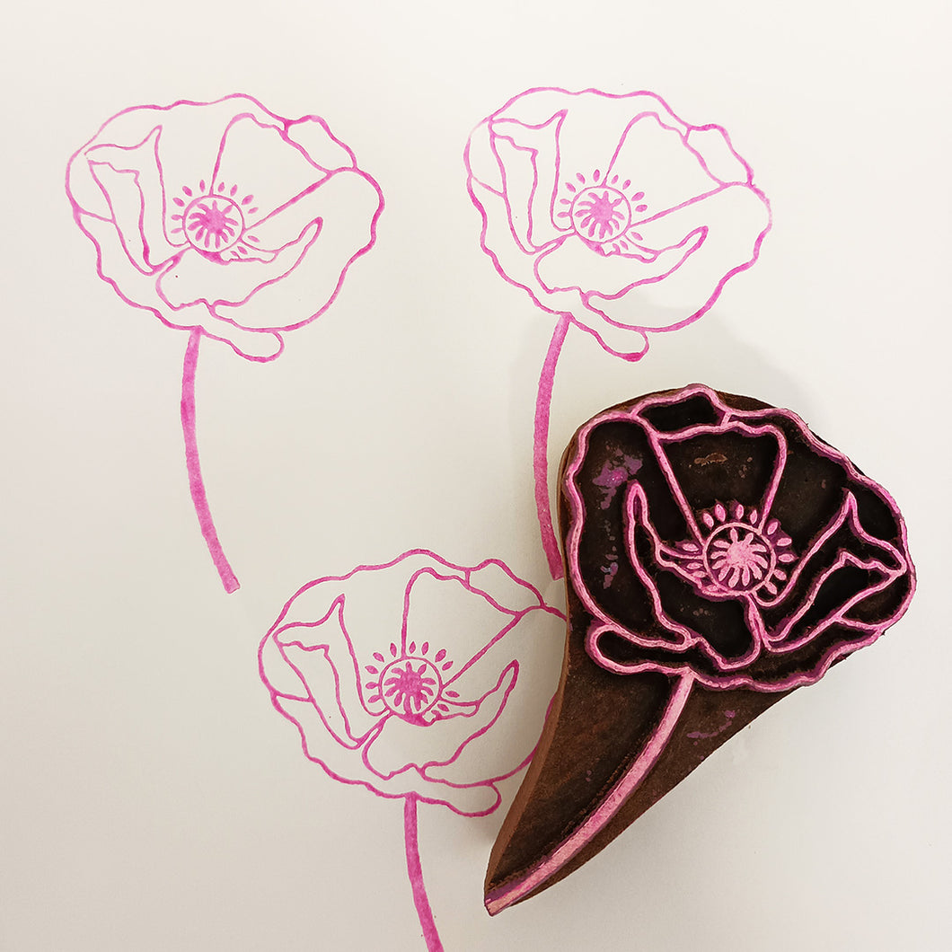 Poppy flower wood block