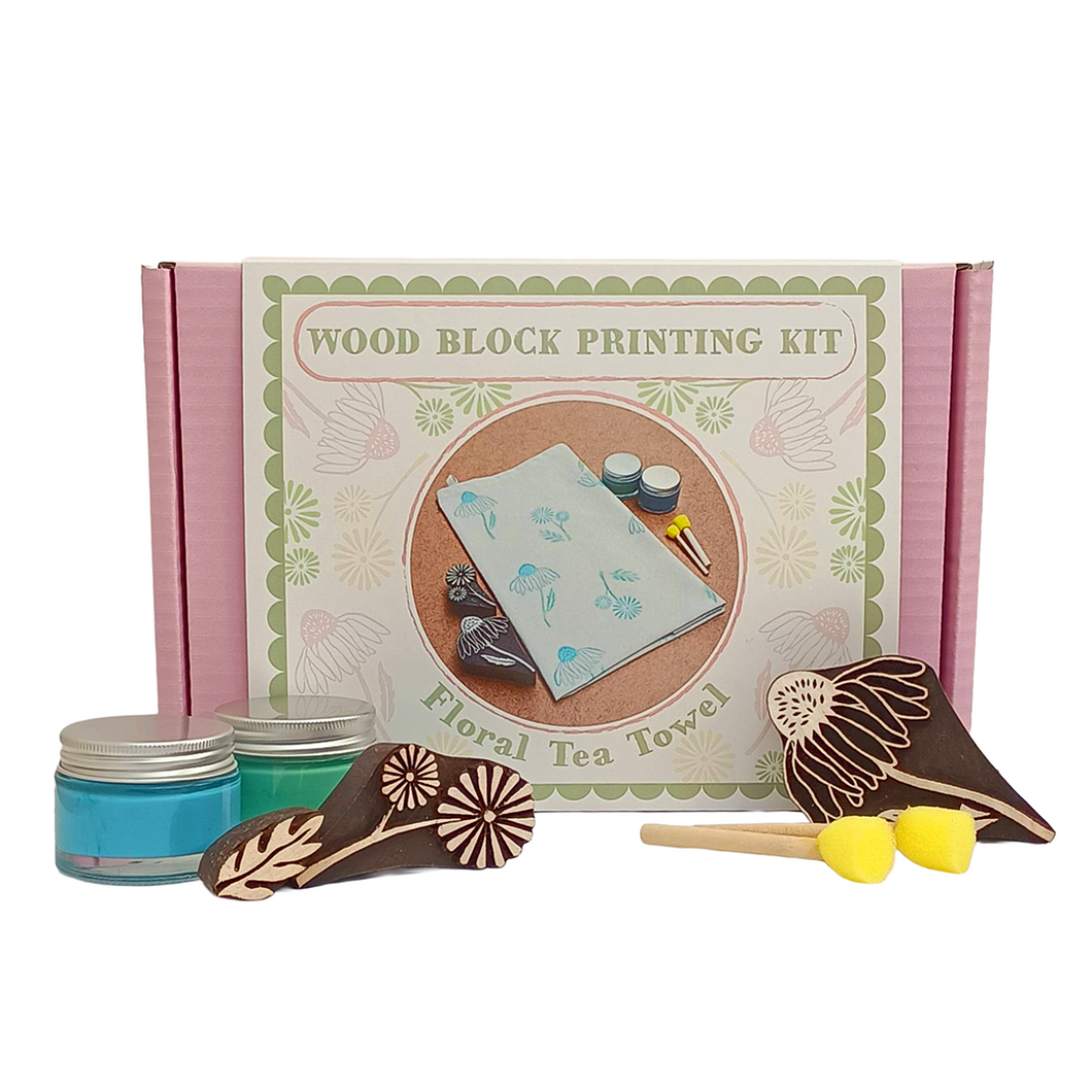 Floral tea towel wood block printing kit