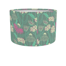 Load image into Gallery viewer, Echinacea drum lamp shade – sage green/ fuchsia pink

