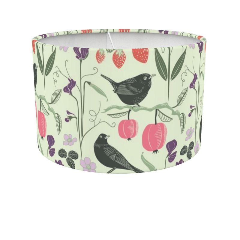 Fruits and birds drum lamp shade – pale green