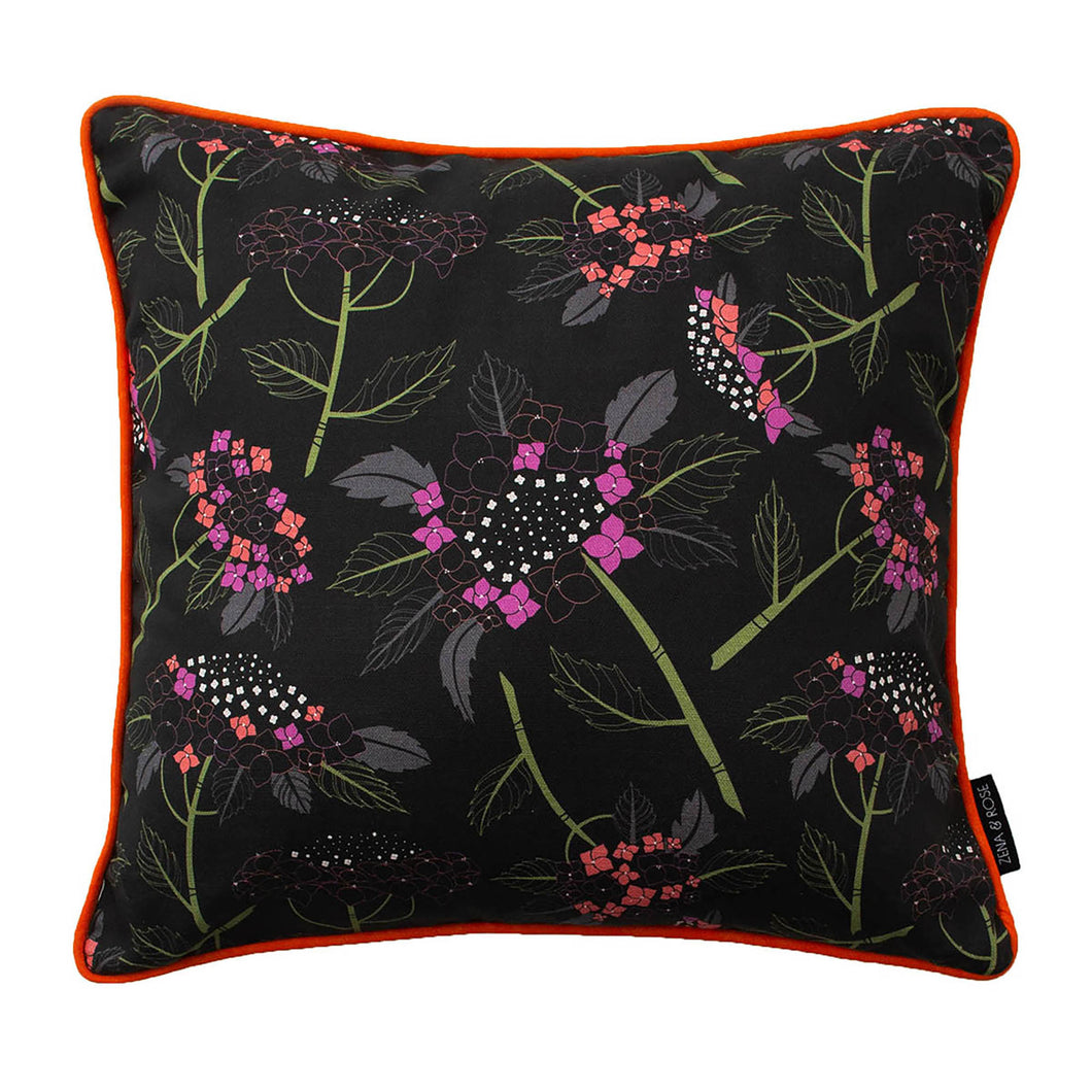 Hydrangea cushion cover (linen/cotton) -  charcoal/ satsuma