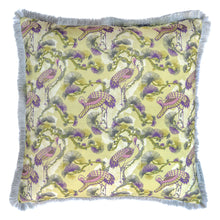 Load image into Gallery viewer, Cranes cushion - yellow/ plum
