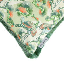 Load image into Gallery viewer, Cranes cushion - sage green/ orange

