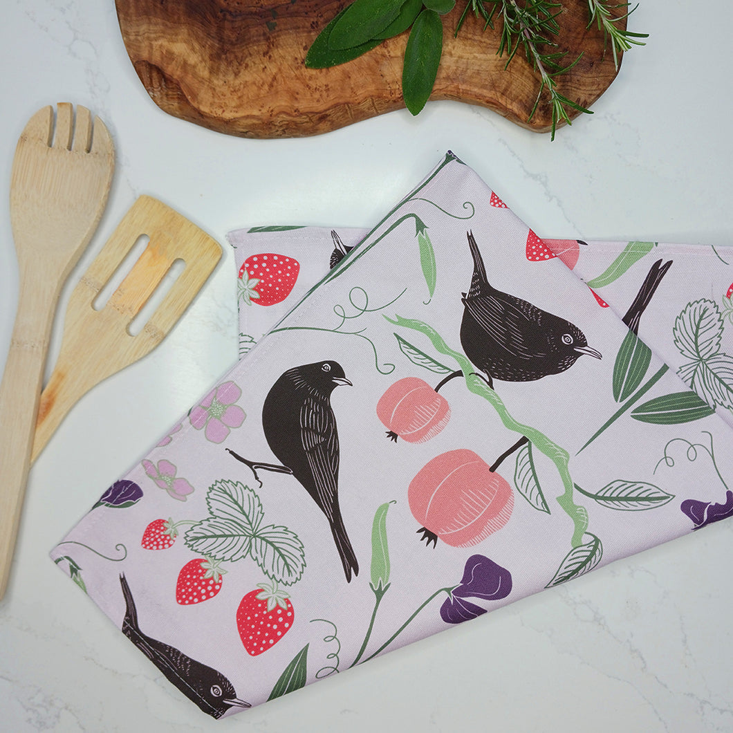 Fruits & Birds tea towel - pink